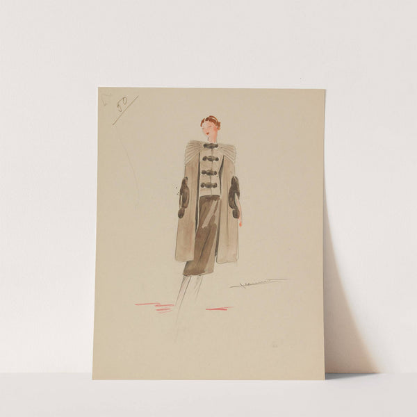 Cape beige à poches bordées de fourrure (1938) by Frol