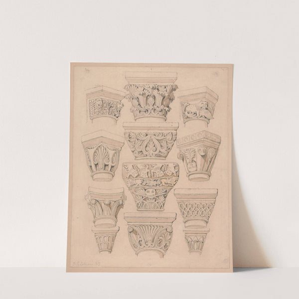 Capitals in the Abbey Church of St. Georges de Bocherville, near Rouen, Normandy (1818) by John Sell Cotman