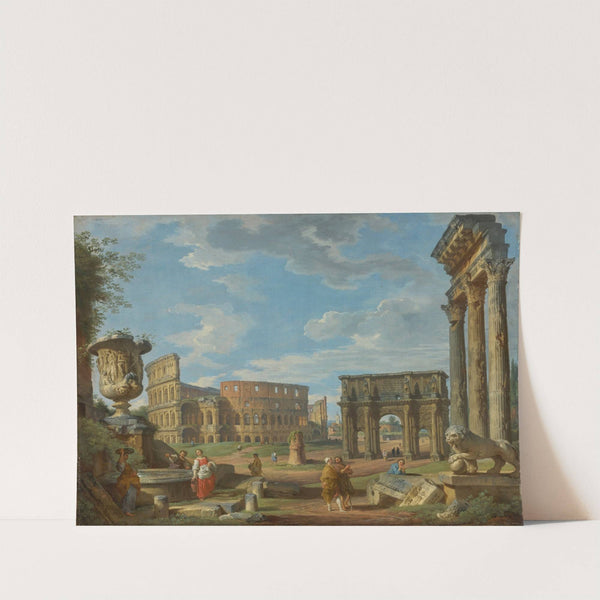 Capriccio Of Roman Monuments With The Colosseum And Arch Of Constantine by Giovanni Paolo Panini
