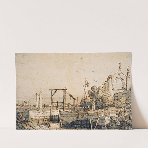 Capriccio with a Lock Gate by a River by Canaletto
