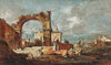 Capriccio with a ruinous arch and a villa in the background