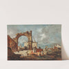 Capriccio with a ruinous arch and a villa in the background by Francesco Guardi