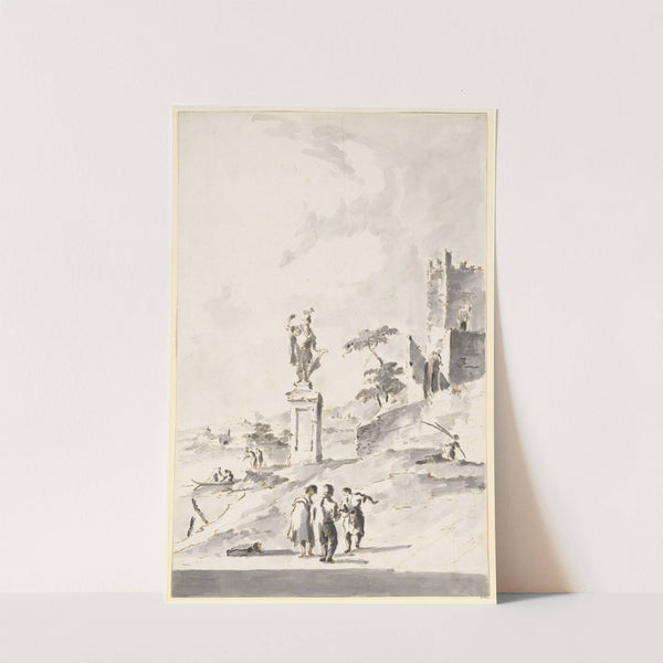 Capriccio with a Statue of a Warrior and a Ruined Castle on the Shore of the Lagoon by Giacomo Guardi