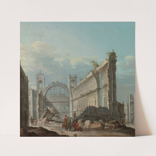 Capriccio With Figures In Front Of The Ruins Of A Church by Pietro Bellotti