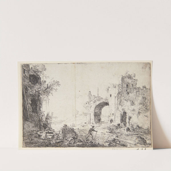 Caracallas termer, i forgrunden en budbringer med vandrestav by Bartholomeus Breenbergh