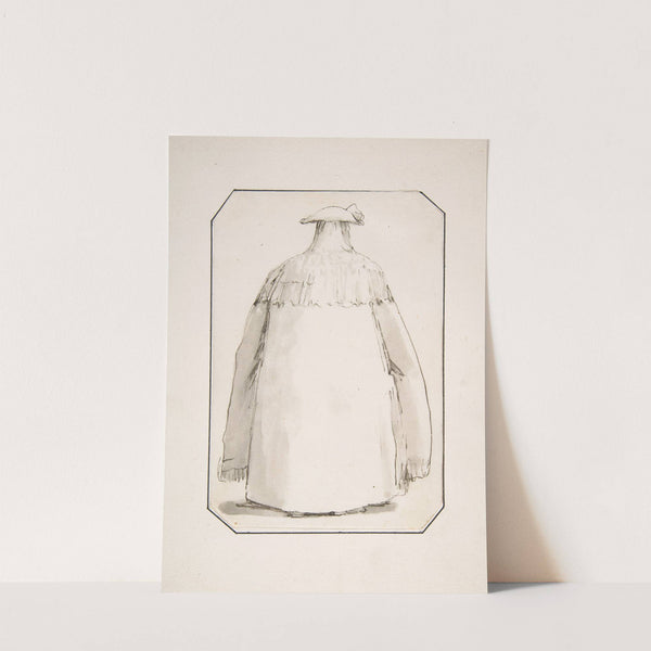 Caricature of a Fat Person Wearing a Long Cloak and a Tricorne, Seen from Behind (1760) by Giovanni Battista Tiepolo