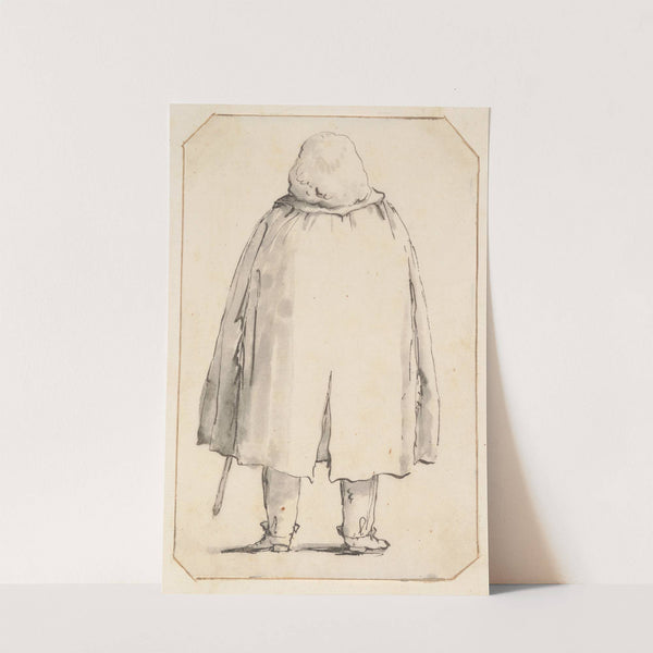 Caricature of a Man in a Voluminous Cloak, Carrying a Walking Stick, Seen from Behind (1760) by Giovanni Battista Tiepolo