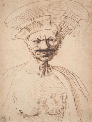 Caricature of a Man Wearing a Large Hat