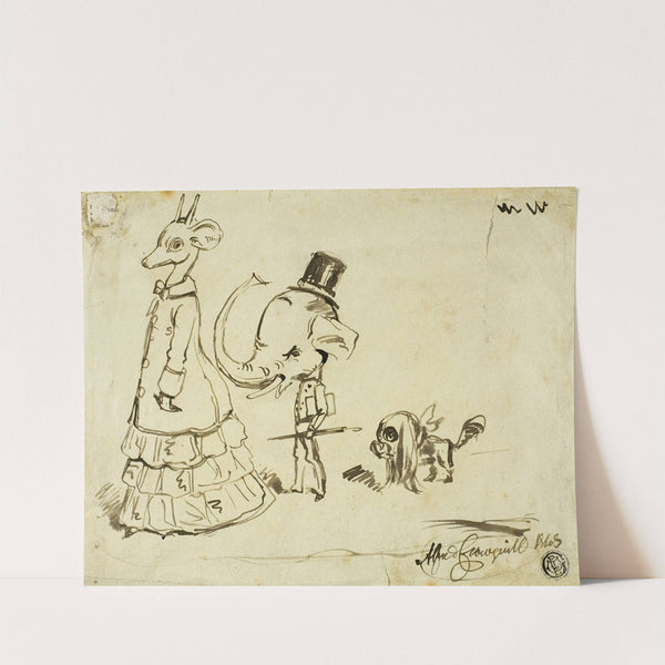 Caricature of Man, Woman and Dog by Alfred Henry Forrester