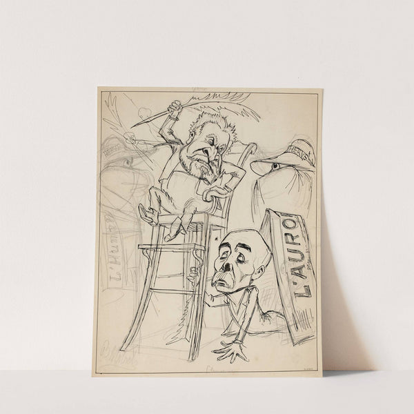 Caricature sur Jean Jaurès, Georges Clémenceau et Hervé by Moloch (Alphonse Hector Colomb)