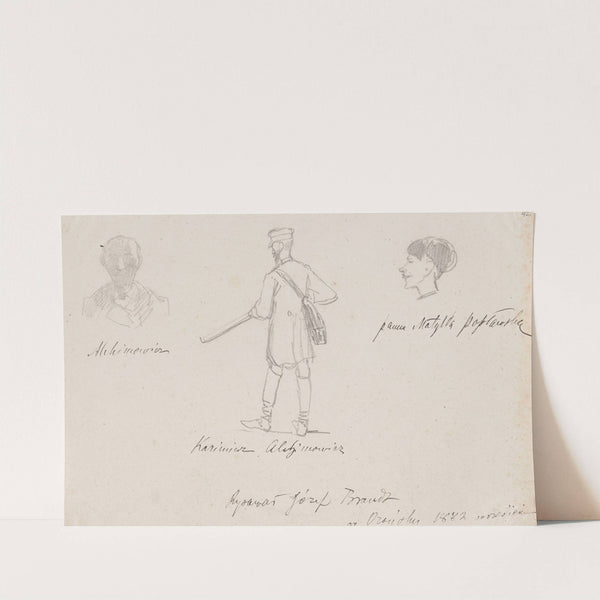Caricatures of guests in Orońsko; Kazimierz Alchimowicz twice and Matylda Popławska (1882) by Jozef Brandt