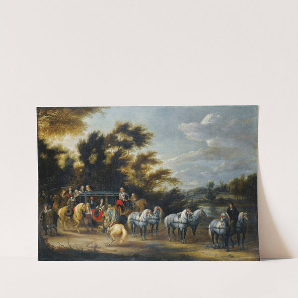 Carriage halt near a wood by Adam Frans van der Meulen