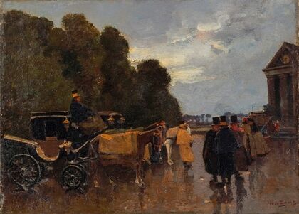 Carriages with waiting drivers near the railway station Hollands Spoor, The Hague