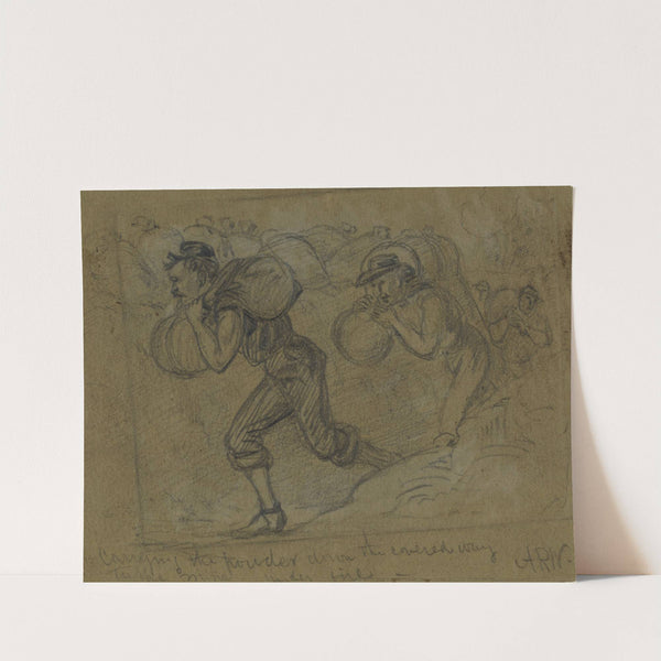 Carrying the powder down the covered way to the mine under fire by Alfred Rudolph Waud