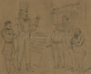 Cartoon showing Uncle Sam and General McClellan standing before a playbill