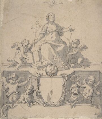 Cartouche with a Crown, the Virgin and the Holy Ghost, and Four Putti