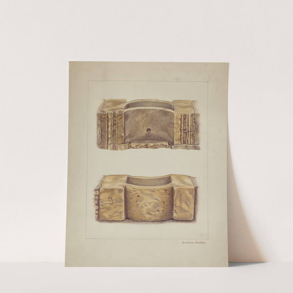 Carved Stone Wash Basin at Carmel Mission (1938) by Gordena Jackson