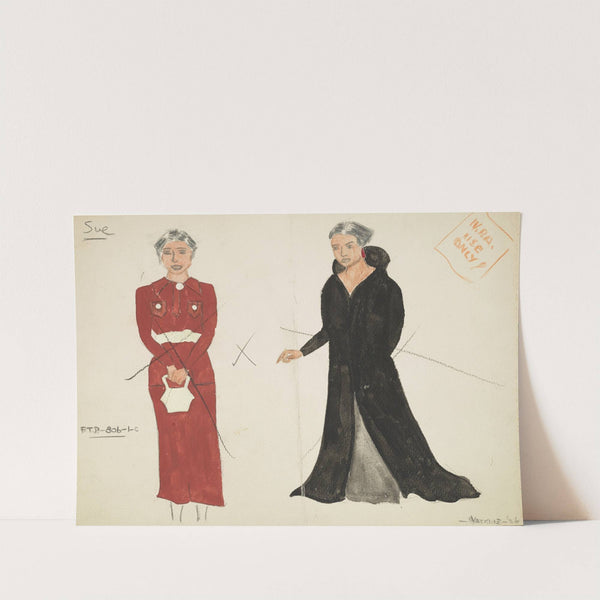 Case of Philip Lawrence: Sue red suit-dress and black floor length coat (1934-1943) by Perry Watkins
