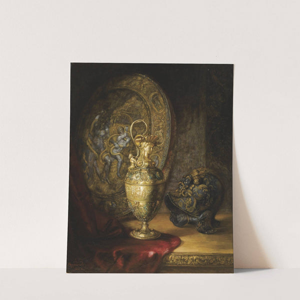 Casque, aiguière et bouclier sur une table by Lucien ou K.Lucjan Przepiorski
