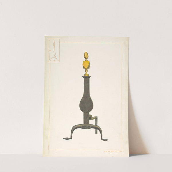 Cast Iron and Brass Andiron by Vincent P. Rosel