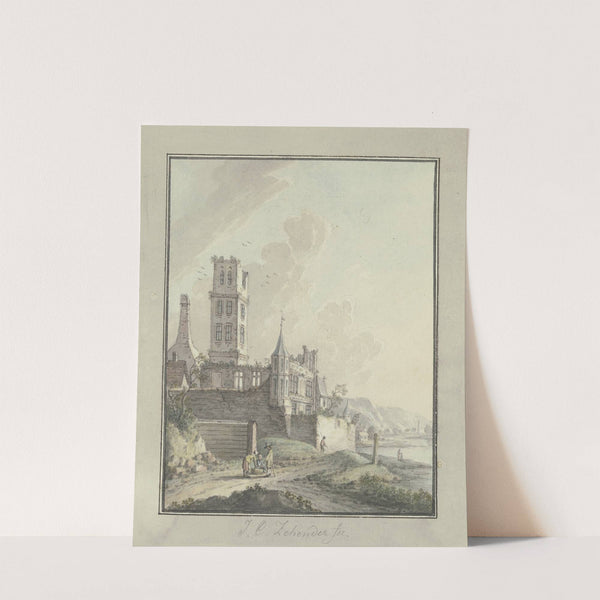 Castle ruins by the water by Johann Caspar Zehender