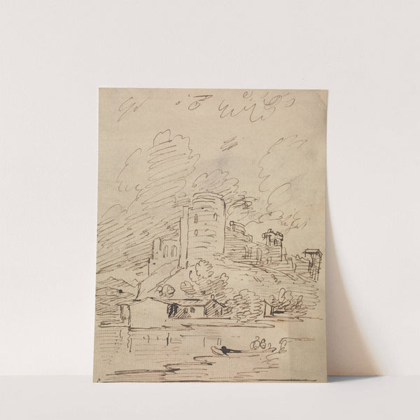 Castle with a Round Tower Above a River by Joseph Farington