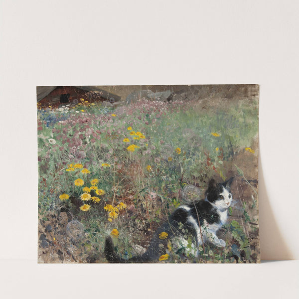 Cat on a flowery meadow (1887) by Bruno Liljefors