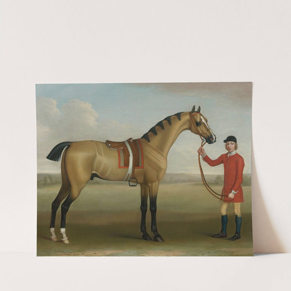 Cato, A Bay Racehorse, With A Groom In A Landscape by James Seymour