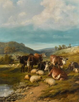 Cattle and Sheep at a Watering Place
