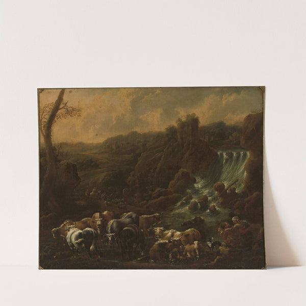 Cattle at the waterfall by Philipp Peter Roos