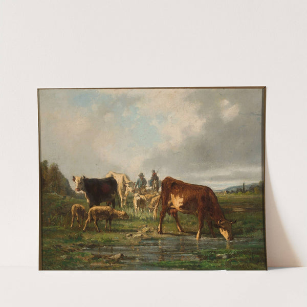 Cattle at the waterhole (after 1850) by Constant Troyon