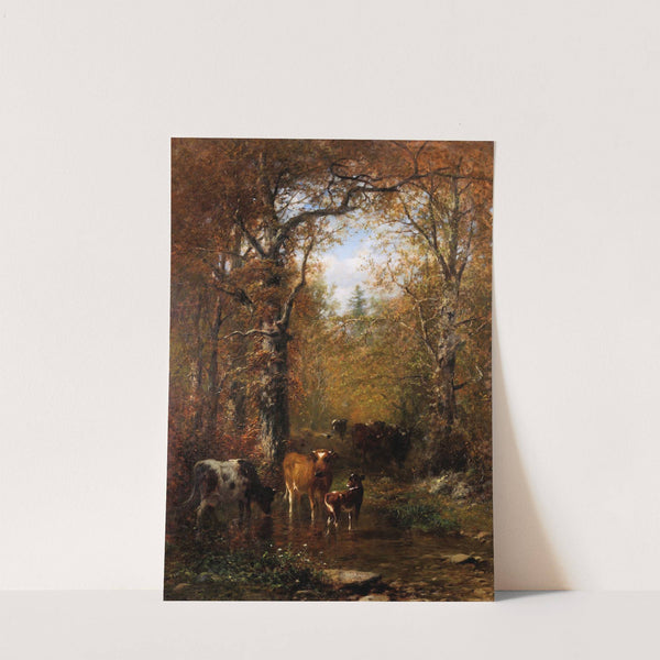 Cattle by a Stream in a Wooded Landscape (1885) by James McDougal Hart