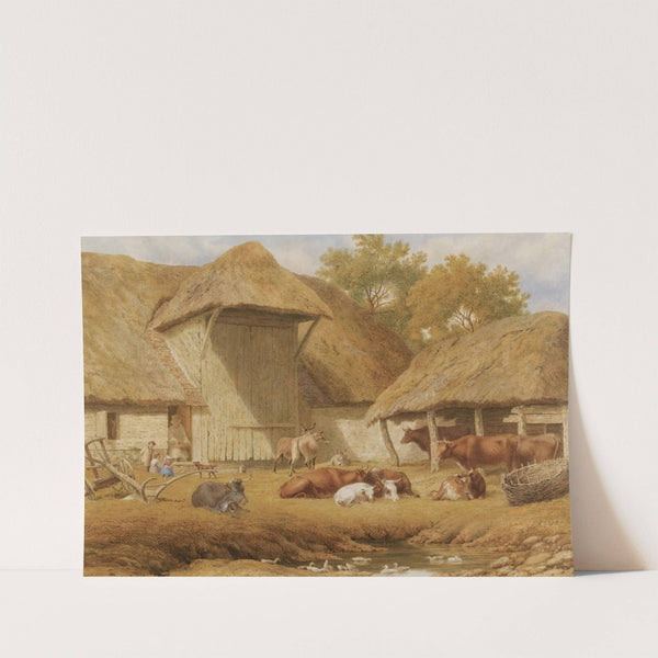 Cattle resting beside farm buildings by Robert Hills