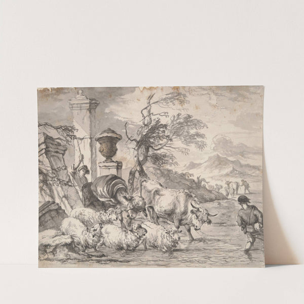 Cattle wasing through a flooded stream by Michiel Carree