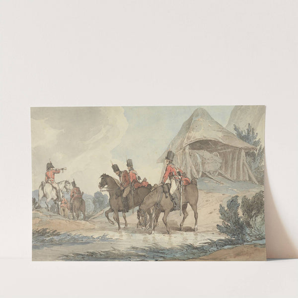 Cavalrymen Passing Through a Stream, Being Mustered by a Trumpeter by John Augustus Atkinson