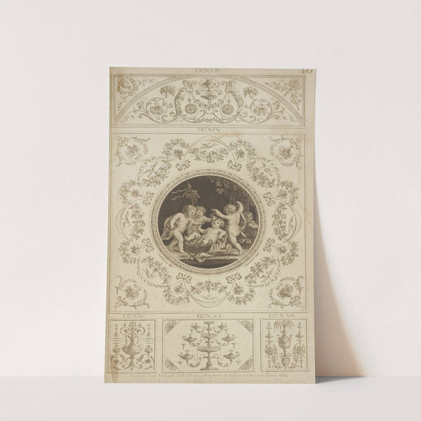 Central design of four cherubs eating grapes. by Michael Angelo Pergolesi