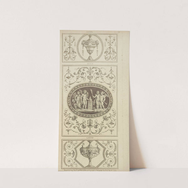 Central design of four cherubs with a torch and ram. by Michael Angelo Pergolesi