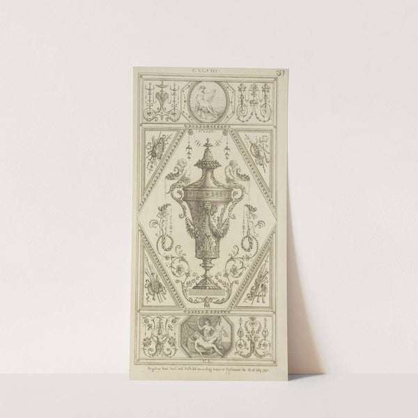 Central design of urn with two mermen on lid pouring water from shells. by Michael Angelo Pergolesi