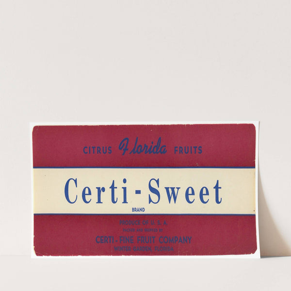 Certi-Sweet Brand Florida Citrus Fruit Label (1930-1950)