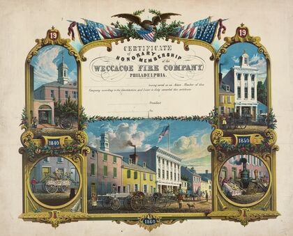 Certificate of honorary membership of the Weccacoe Fire Company, Philadelphia (1859)