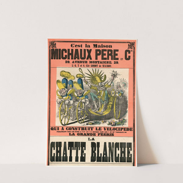 C’est la Maison Michaux Père 29 avenue Montaigne… qui a construit le vélocipède paraissant tous les soirs … dans les 1er et 20metableaux de la grande féérie La Chatte Blanche (1860) by Paul Hadol