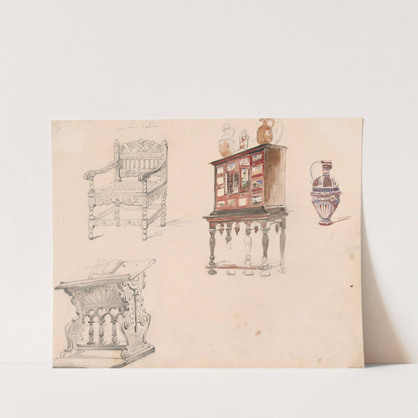 Chair, Prie-dieu, Cabinet and Jug by Nicaise De Keyser
