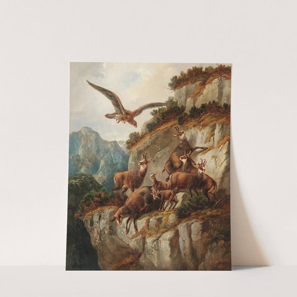 Chamois and Eagle on a Steep Cliff Face (1871) by Moritz Müller