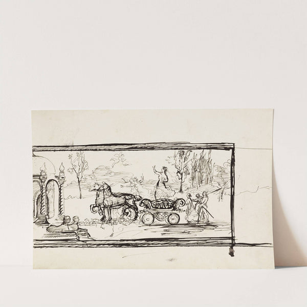 Char guidé par des chevaux avançant devant un portail de temple by Arthur-Joseph Gueniot