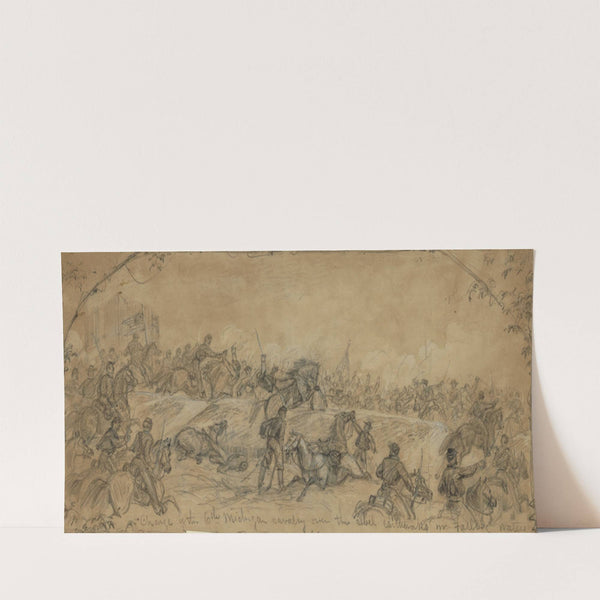 Charge of the 6th Michigan cavalry over the rebel earthworks nr. Falling Waters (1863) by Alfred Rudolph Waud