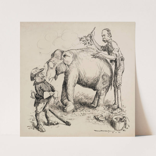 Charles Fairbanks washes the Republican Party elephant for Theodore Roosevelt, who prepares to ride it (1904) by William Henry Walker