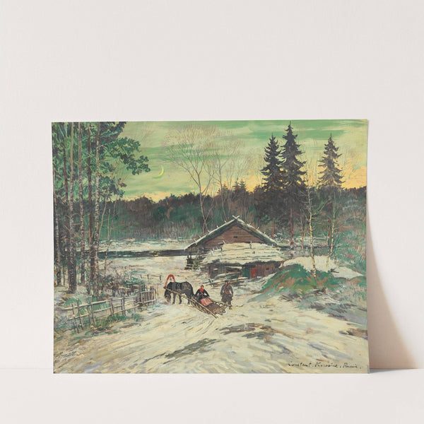 Chasseur discutant avec une femme dans un traineau by Konstantin Alexeevich Korovin