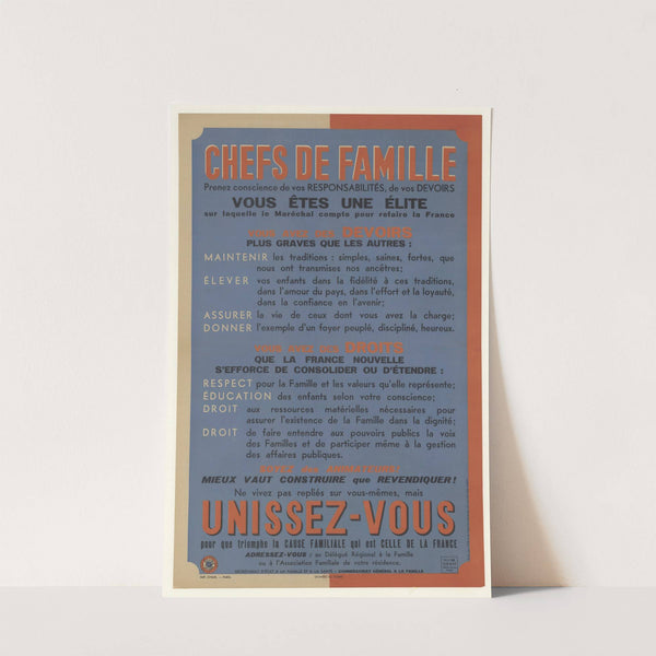 Chefs de famille. vous êtes une élite sur laquelle le Maréchal compte pour refaire la France (1940-1945) by Office de Publicité Générale
