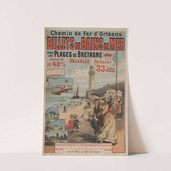 Chemin de fer d’Orléans. Billets de Bains de Mer pour les plages de Bretagne. Port-Louis, Quiberon, Pointe du Raz (1890) by Imp. F. Champenois