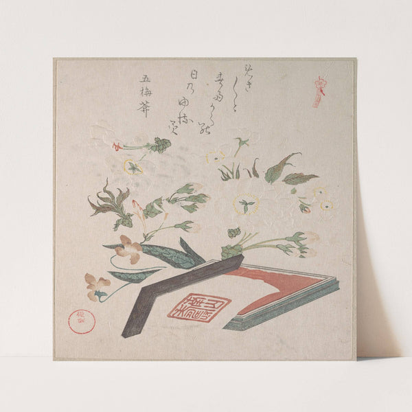 Cherry Blossoms and Seal-box with Ink and Ruler by Kubo Shunman